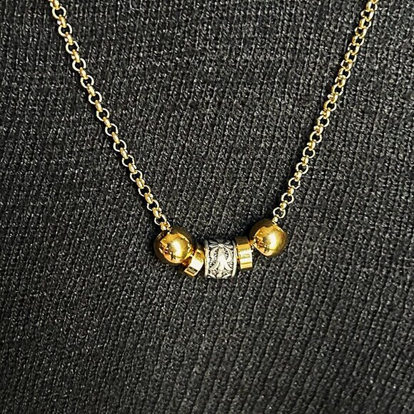 New RONDELLE Gold and Silver Pendant on 18K Gold 22" inch Chain Necklace - Picture 2 of 6